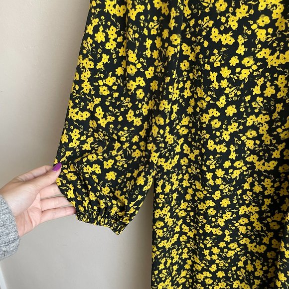Topshop / Black and Yellow Long Sleeve Midi Dress - Picture 4 of 11